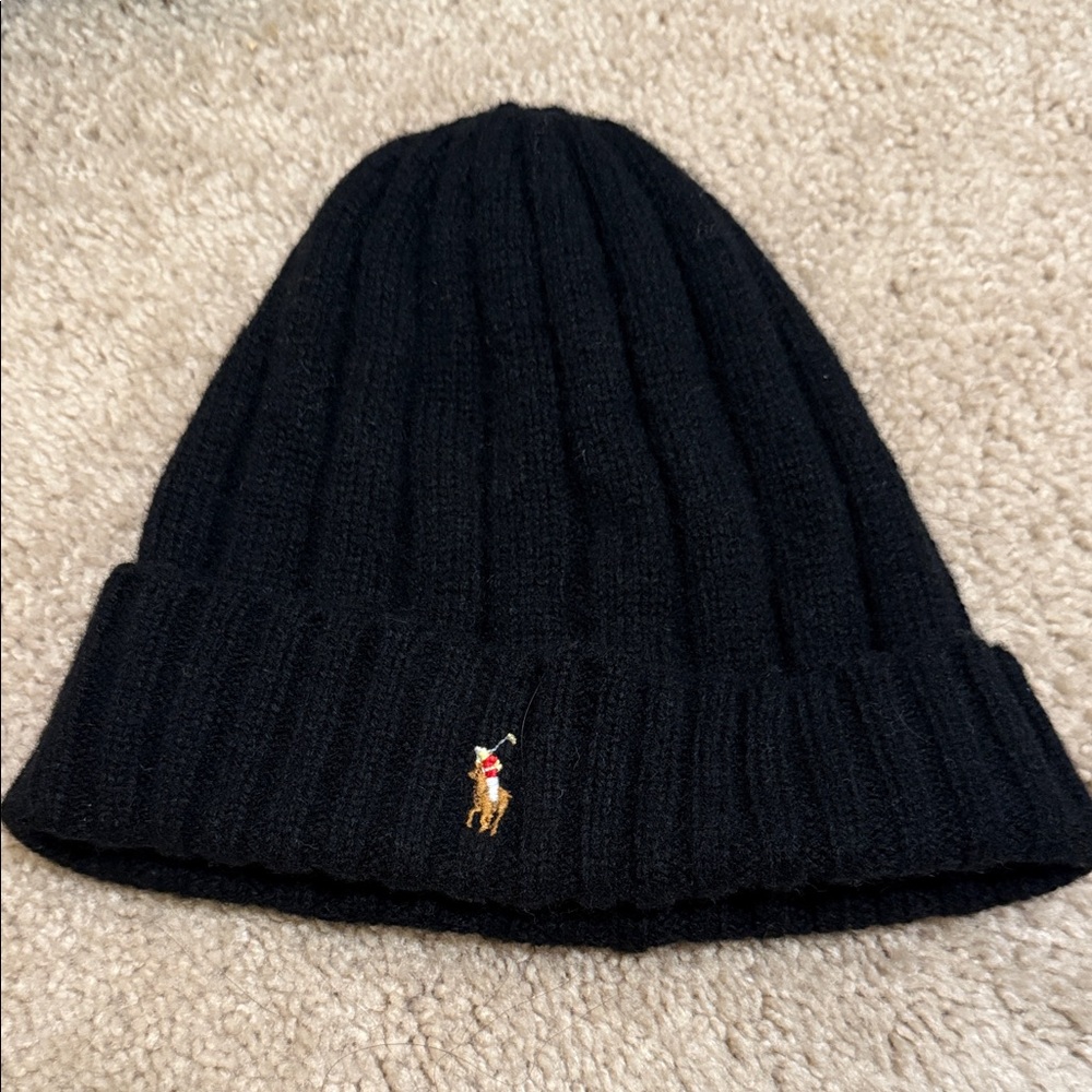 Polo by Ralph Lauren Black Ribbed Beanie
